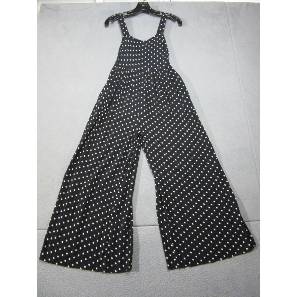 Madewell Jumpsuit Womens 00 Black Polka Dot Viscose Square Neck Tank Wide Leg